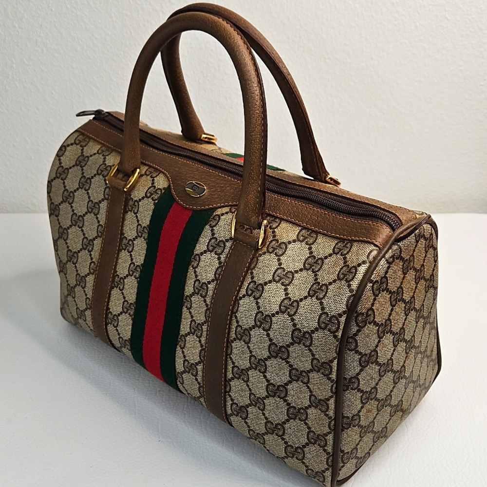 Authentic Gucci Monogram Supreme Classic Sherry Satchel Vintage Handbag